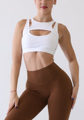 Cut Front White Sports Bras