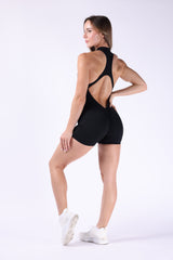 Zip Shape Black Shorts Jumpsuit: