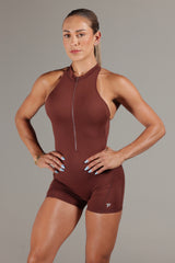 Zip Shape Bronze Brown shorts Jumpsuit