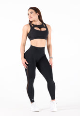 Cut front Black Sports Bra