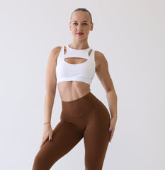 Cut Front White Sports Bras