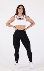 Cut Front White Sports Bra