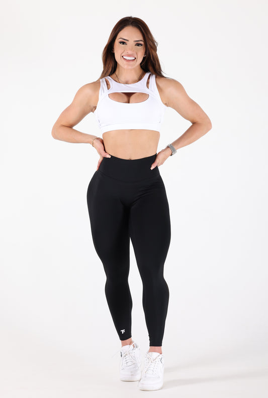 Cut Front White Sports Bra