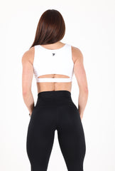 Cut Front White Sports Bra